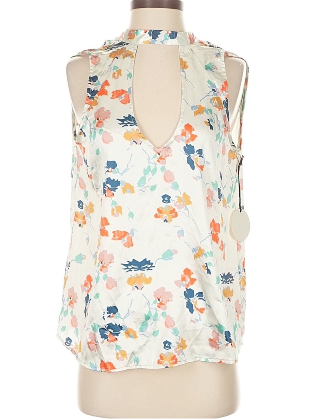 Tularosa Floral Keyhole Tie Neck Sleeveless Blouse Top Ivory XS NWT - Picture 2 of 7